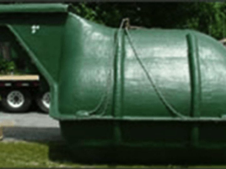 Fiberglass storm shelter unit on the delivery trailer, Central Indiana